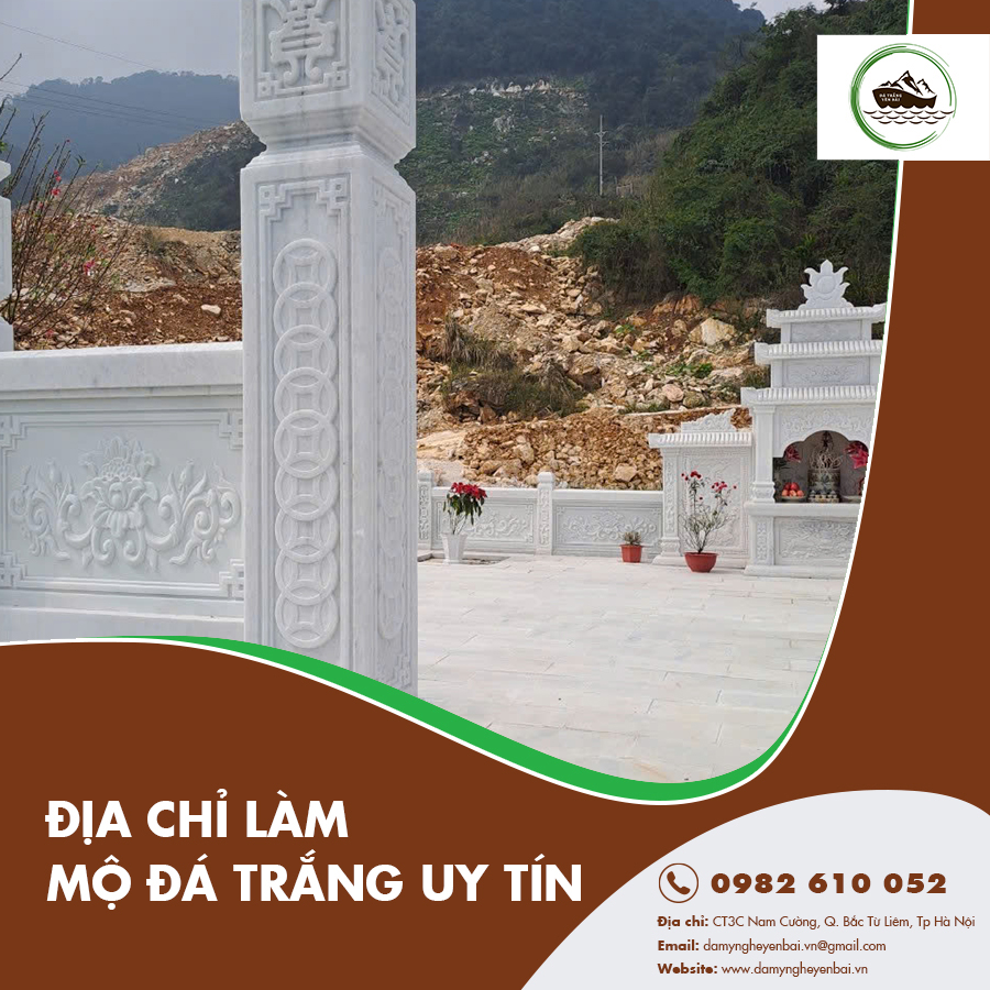 Mẫu mộ đá trắng nguyên khối chạm khắc hoa văn tinh xảo