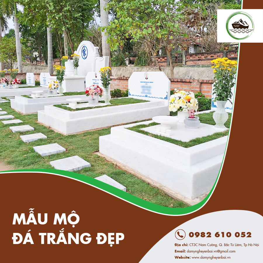 Mộ đá trắng khối đơn giản 