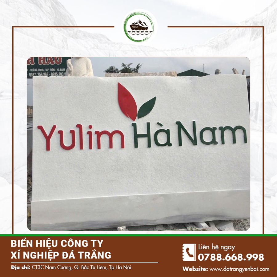 Biển hiệu công ty bằng đá trắng nguyên khối