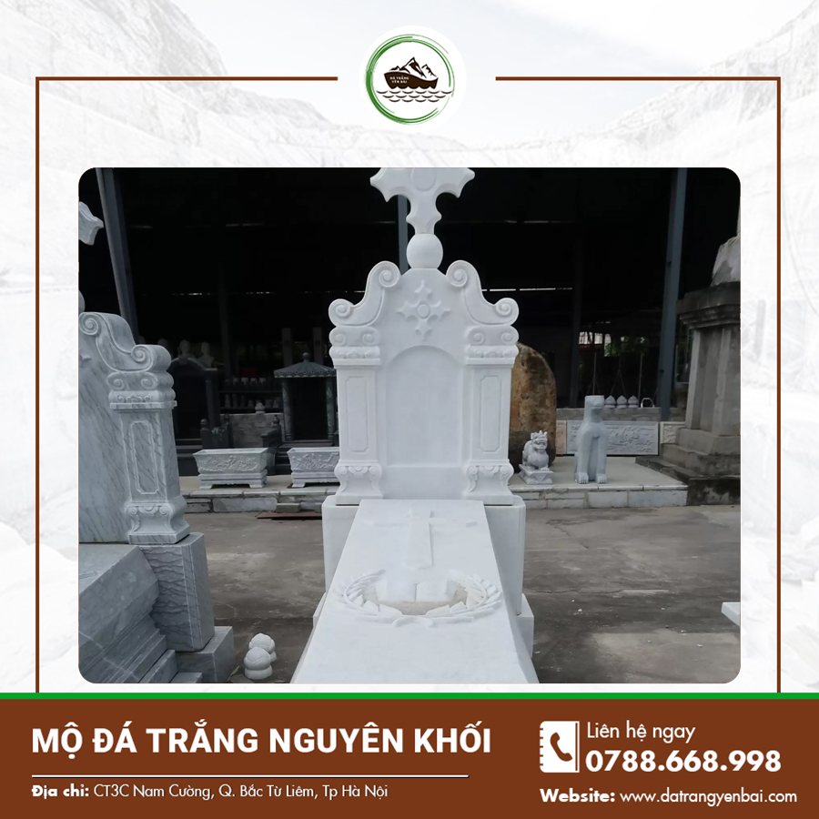 Mộ đơn bằng đá trắng nguyên khối nổi bật
