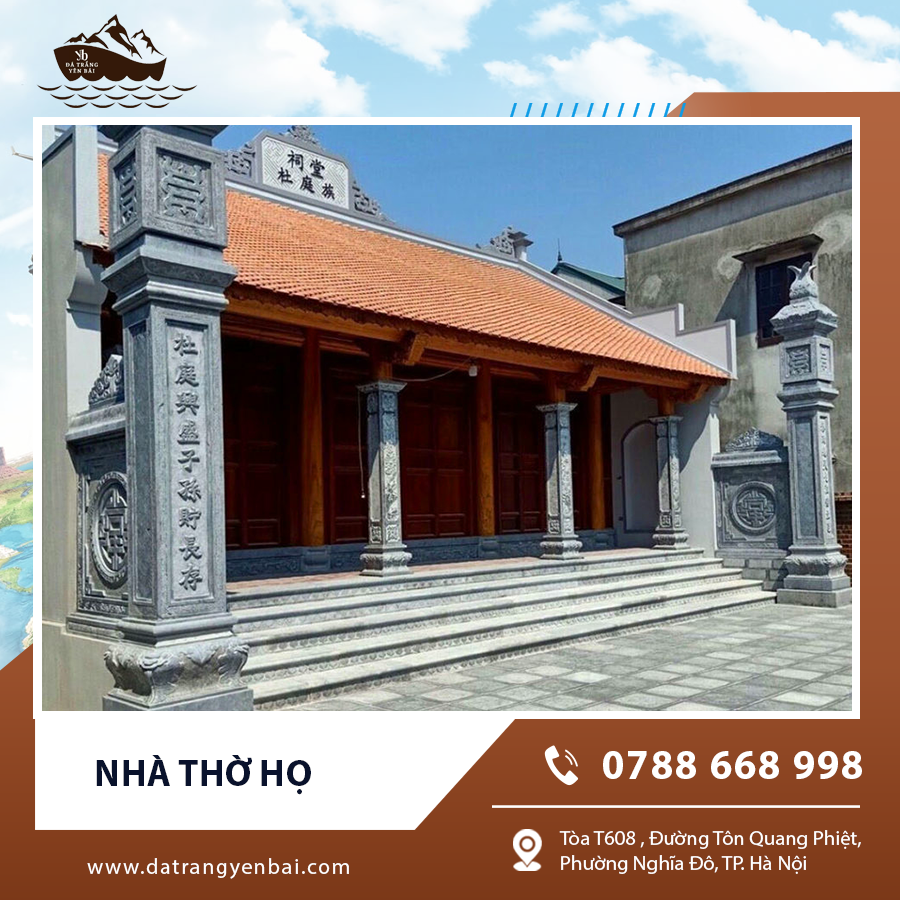 Toàn cảnh nhà thờ họ với kiến trúc truyền thống, mái ngói cong uy nghi và cổ kính.