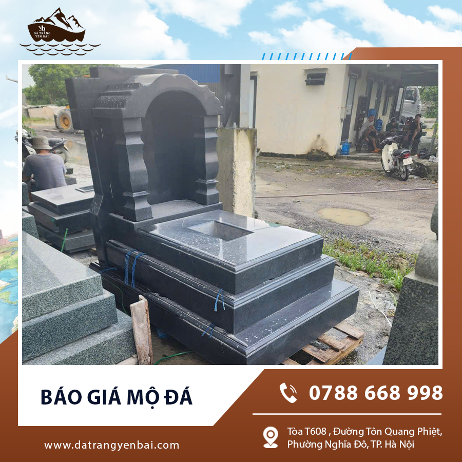 Mộ đá nổi bật với chất liệu bền đẹp và họa tiết tinh tế.