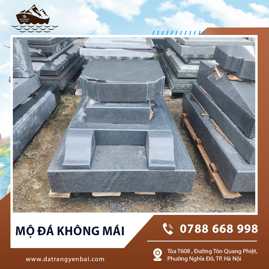 Mộ đá không mái chế tác từ đá xanh tự nhiên, bề mặt nhẵn bóng