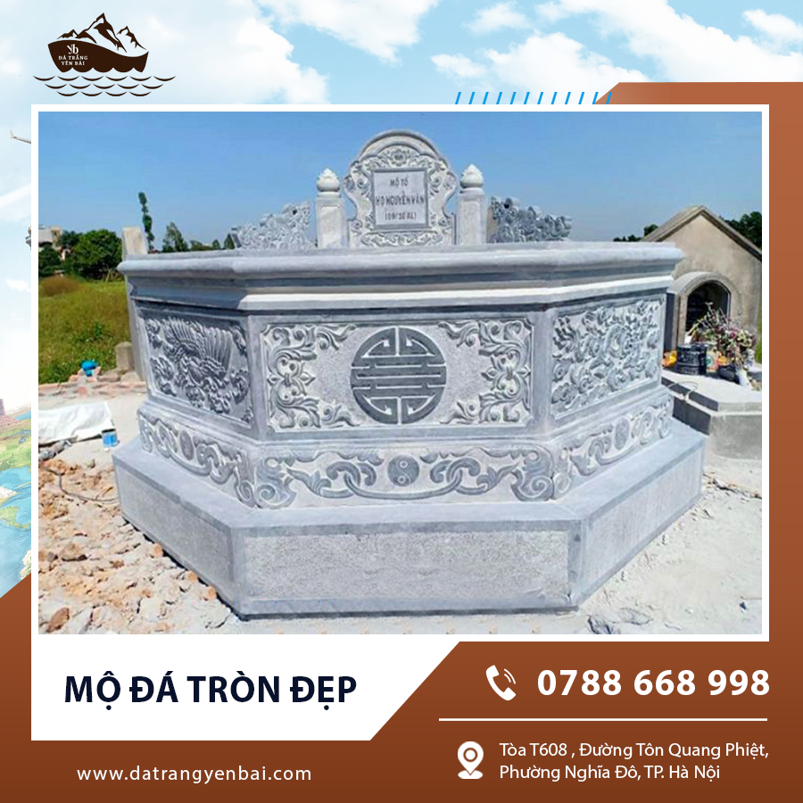 Mẫu mộ đá tròn đẹp thiết kế cân đối và mang đậm phong cách truyền thống