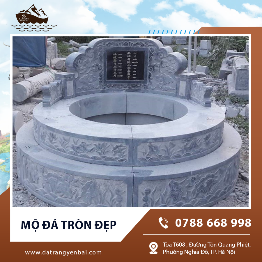 Chi tiết hoa văn trên mộ đá tròn đẹp được điêu khắc tỉ mỉ, tạo nên vẻ uy nghi và sang trọng