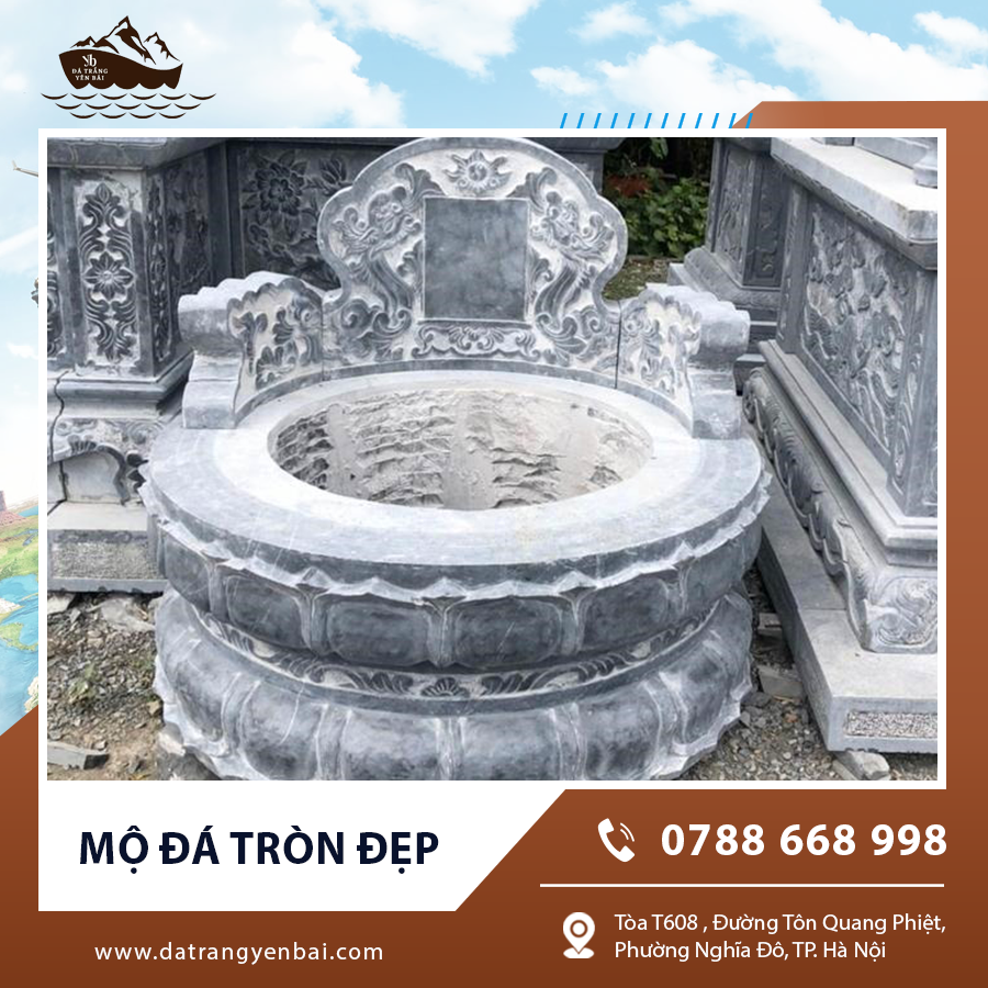 Mẫu mộ đá tròn đẹp được chạm khắc tinh tế, thể hiện nét trang nghiêm