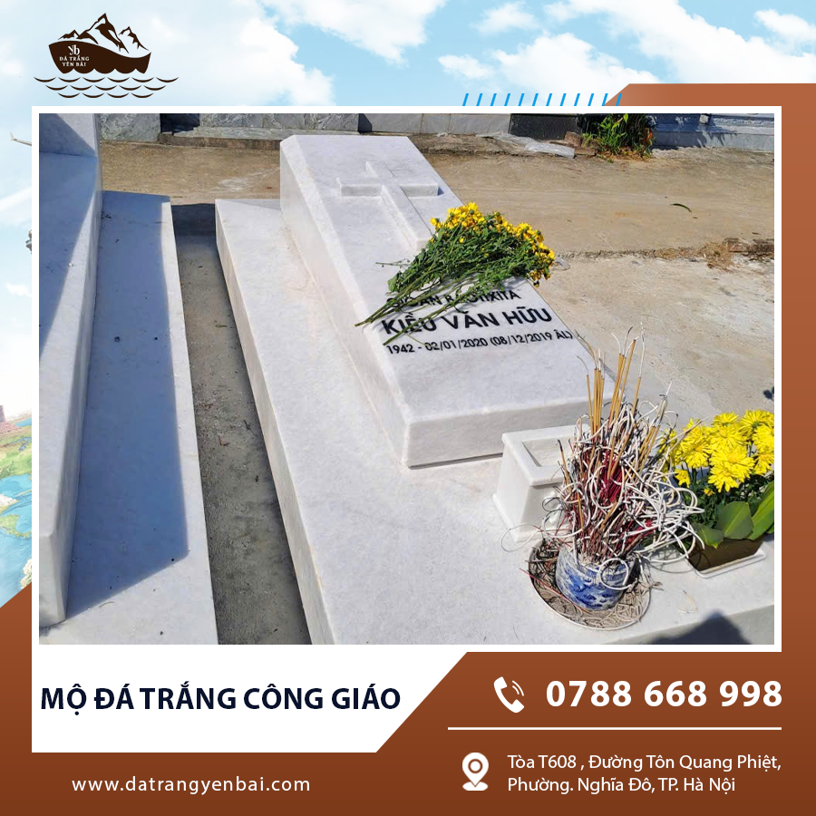 Lăng mộ đá trắng công giáo ngoài trời, chống rêu mốc hiệu quả.