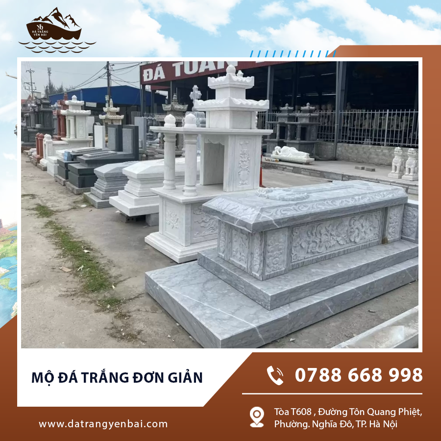 Mộ đá trắng granite đơn giản, chịu nắng mưa và thời tiết.