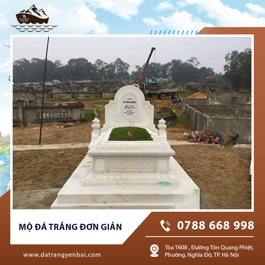 Lăng mộ đá trắng nhỏ gọn, thiết kế tối giản nhưng sang trọng.