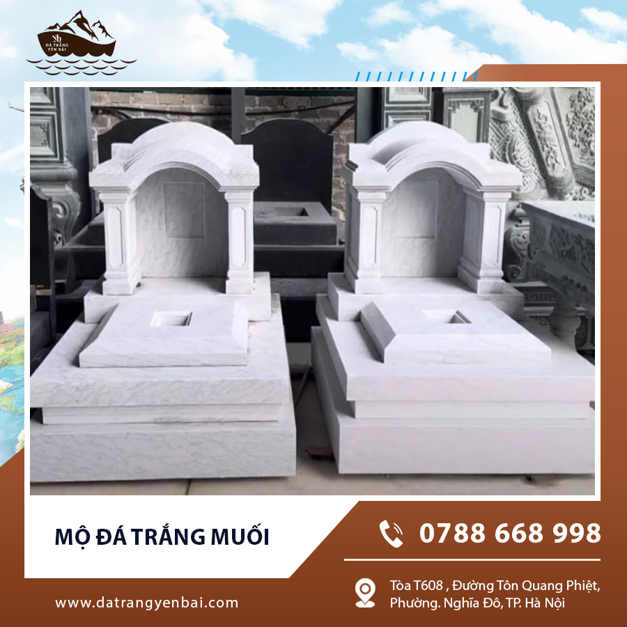 Mẫu mộ đá trắng muối sang trọng và uy nghiêm.