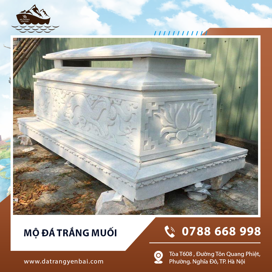 Mộ đá trắng muối với hoa văn tự nhiên tinh xảo.