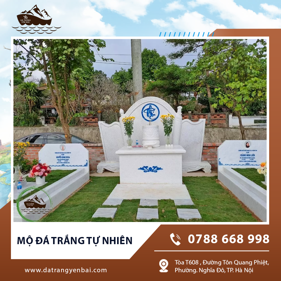 Khu mộ đá trắng tự nhiên đồng bộ, sạch đẹp và trang nghiêm.