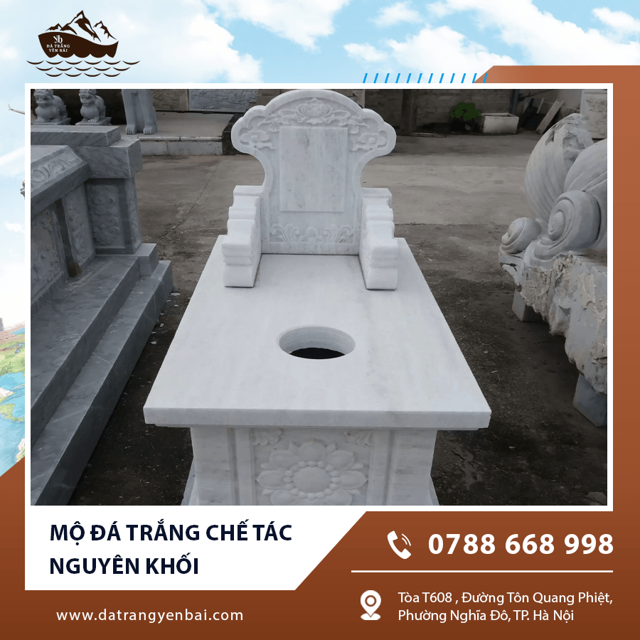 Thi công mộ đá trắng chế tác nguyên khối chuẩn kích thước