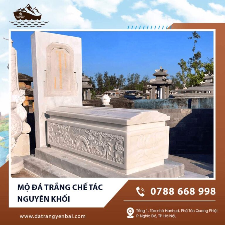Mẫu mộ đá trắng chế tác nguyên khối