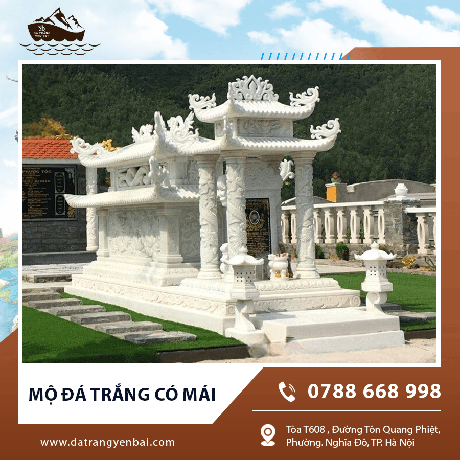 Mộ đá trắng có mái chạm khắc tinh xảo