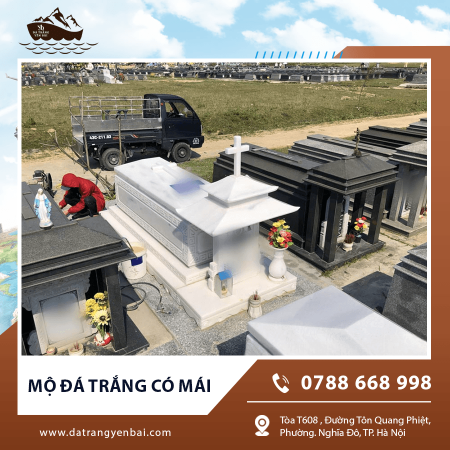 Mộ đá trắng có mái che bền theo thời gian