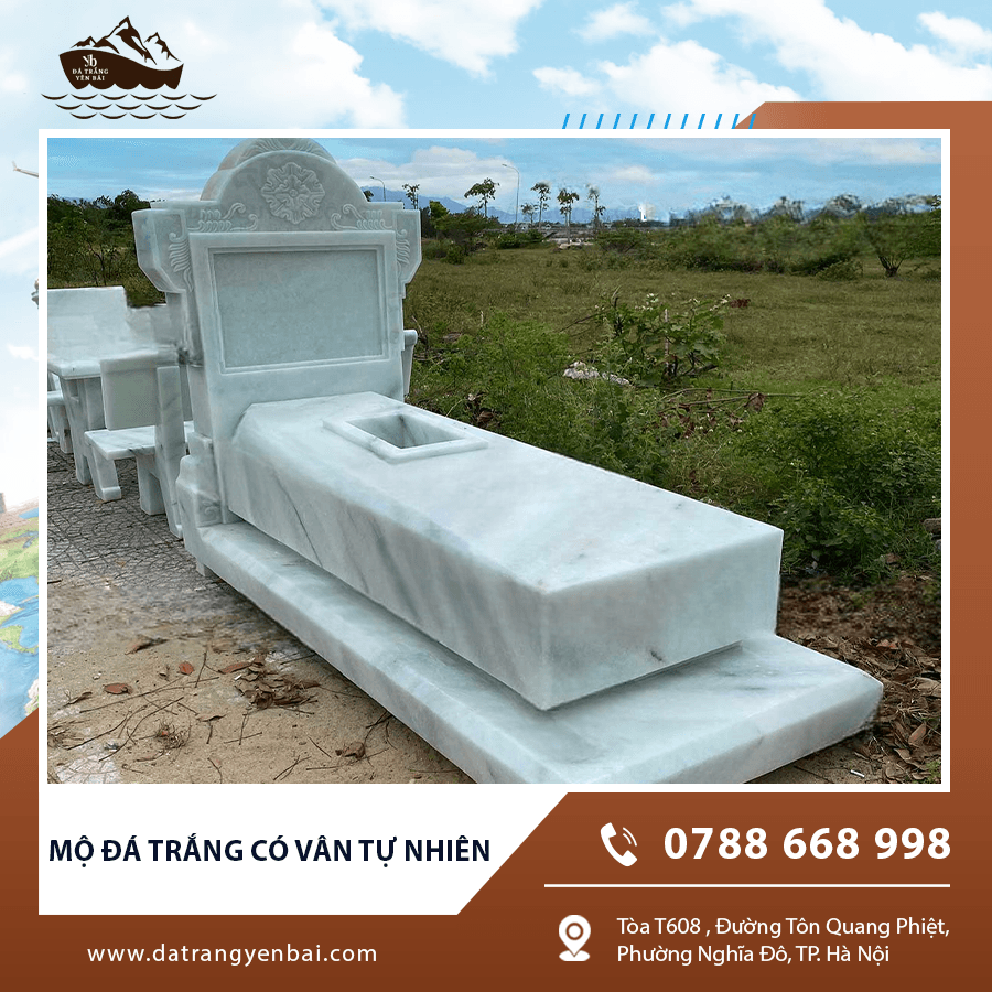 Hình ảnh mộ đá trắng có vân tự nhiên thực tếv