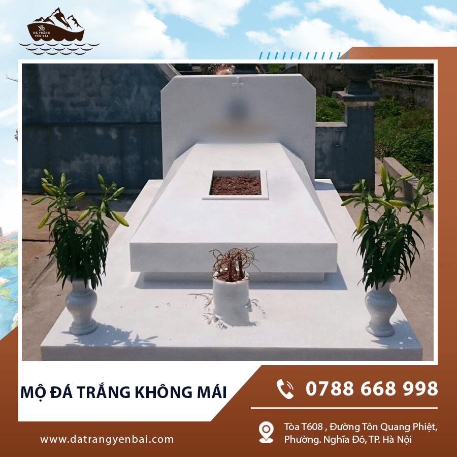 Mộ đá trắng không mái thiết kế đơn giản