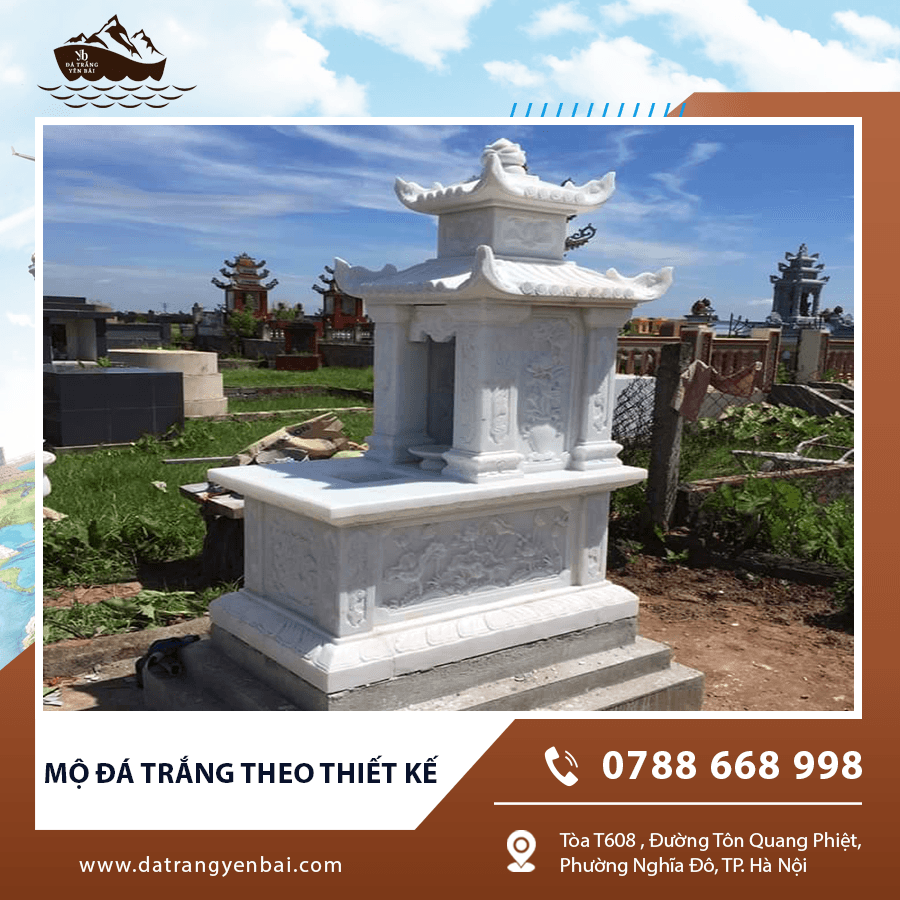 Mộ đá trắng theo thiết kế chạm khắc tinh xảo