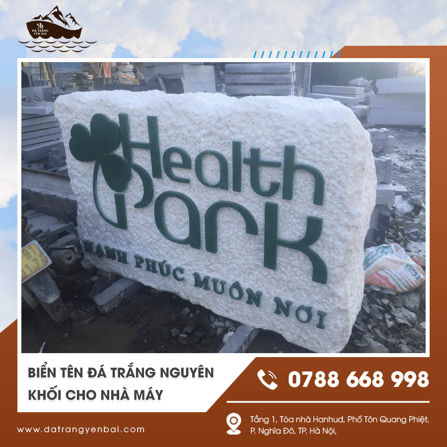 Biển tên đá trắng nguyên khối với thiết kế bền đẹp ngoài trời