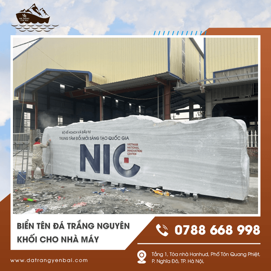 Mẫu biển tên đá trắng nguyên khối