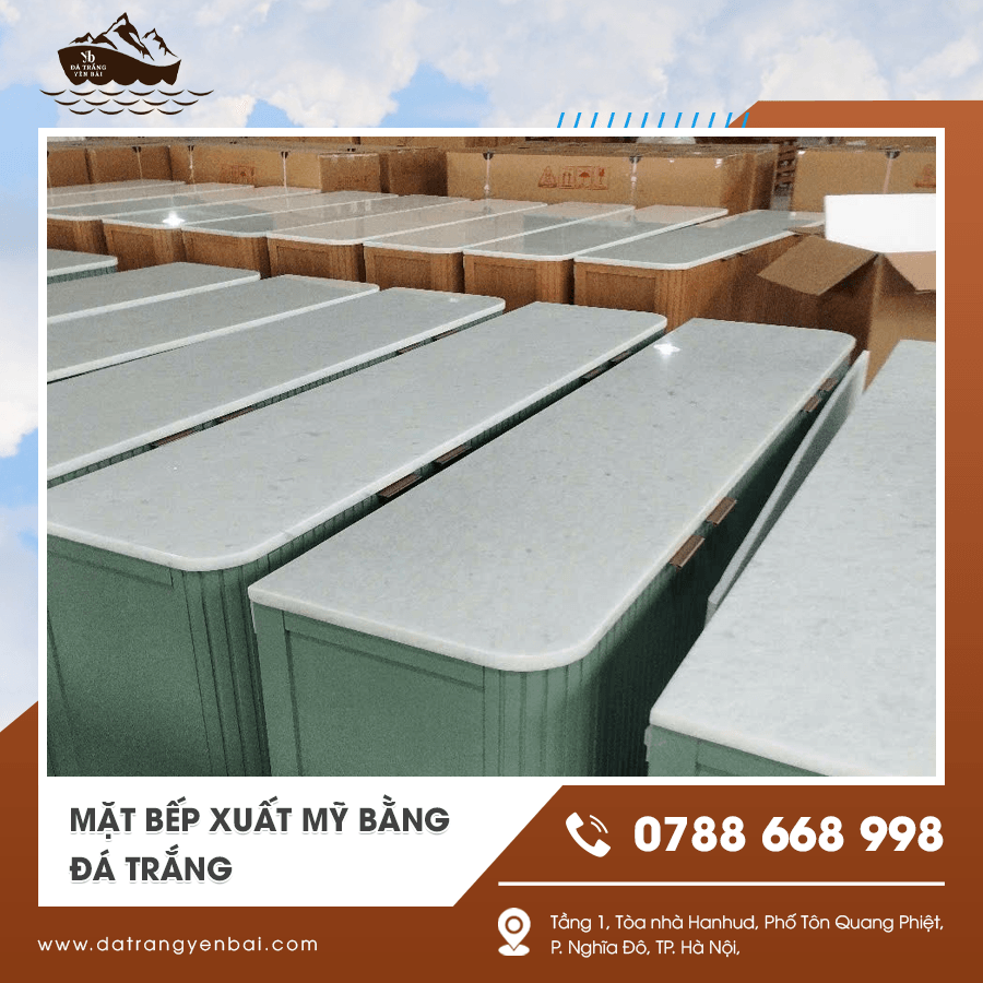 Mẫu mặt bếp xuất Mỹ bằng đá trắng với thiết kế hiện đại cao cấp
