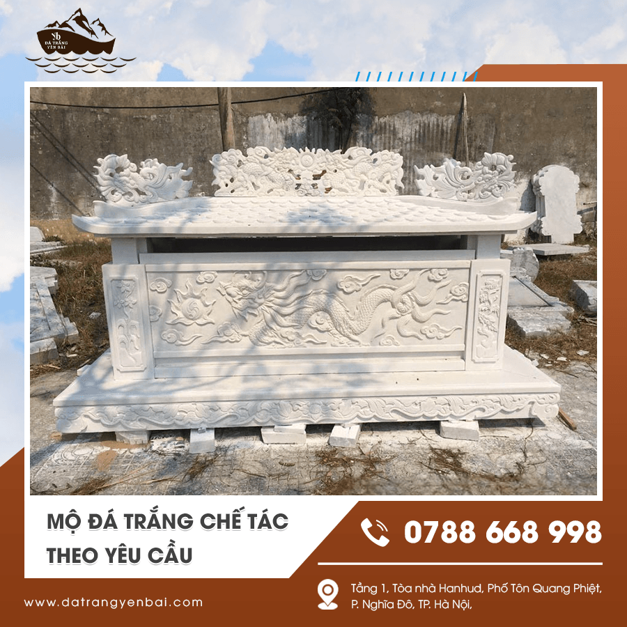 Mẫu mộ đá trắng với thiết kế tinh xảo và sang trọng