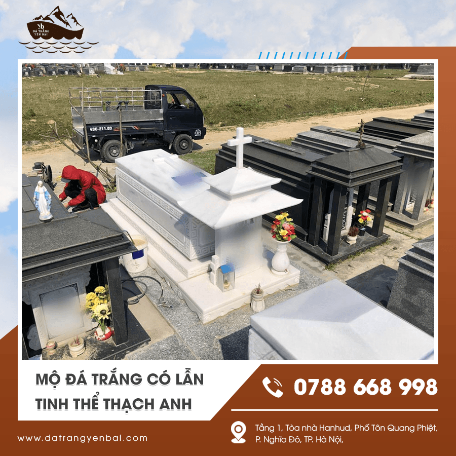 Mẫu mộ công giáo đá trắng có lẫn tinh thể thạch anh