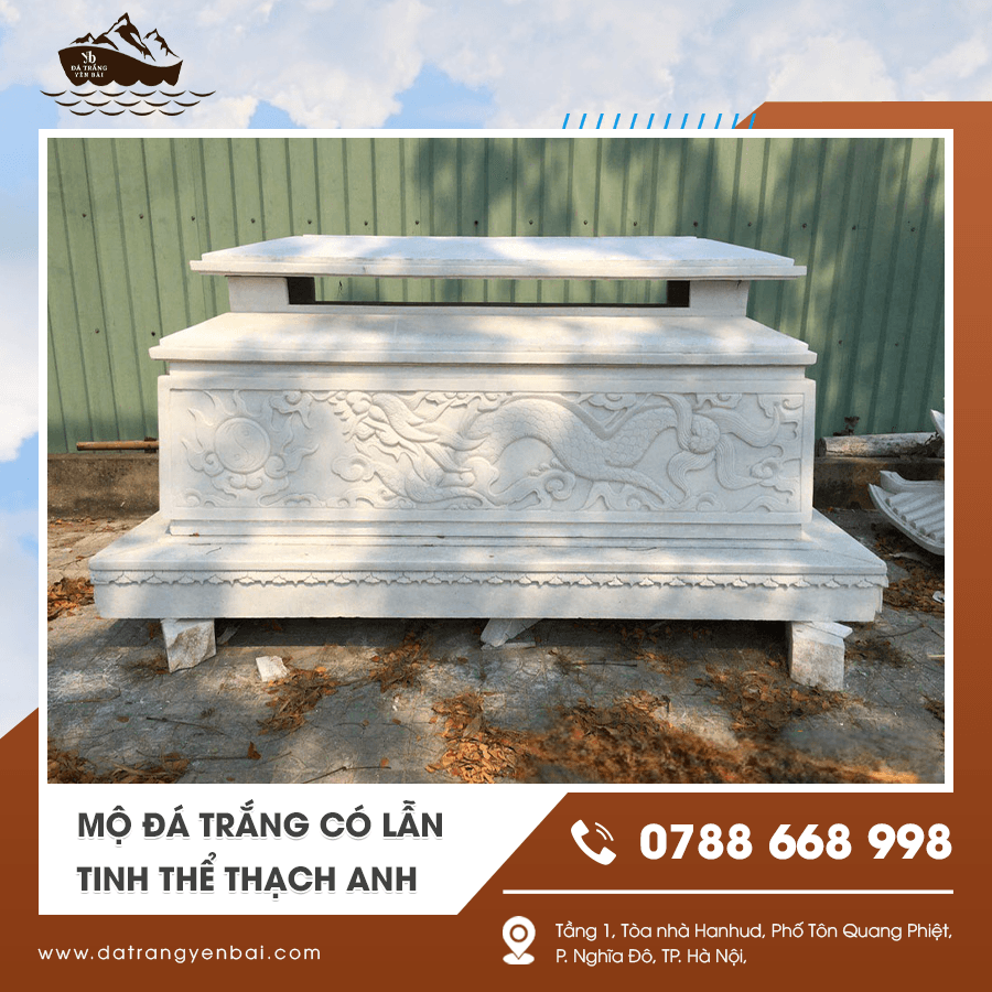 Mẫu mộ đá trắng có lẫn tinh thể thạch anh được chế tác từ đá tự nhiên