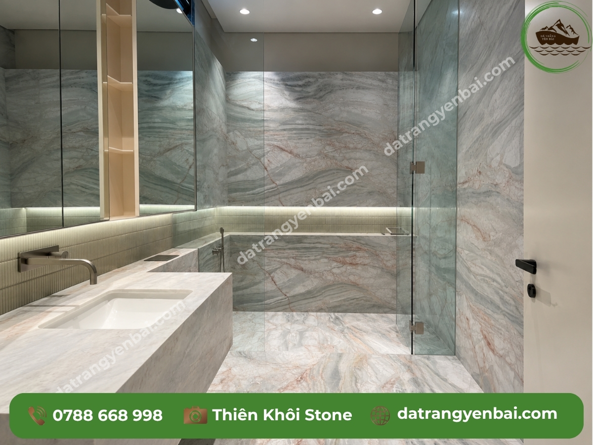 đá trắng vân hồng Yên Bái ốp lát nội thất biệt thự