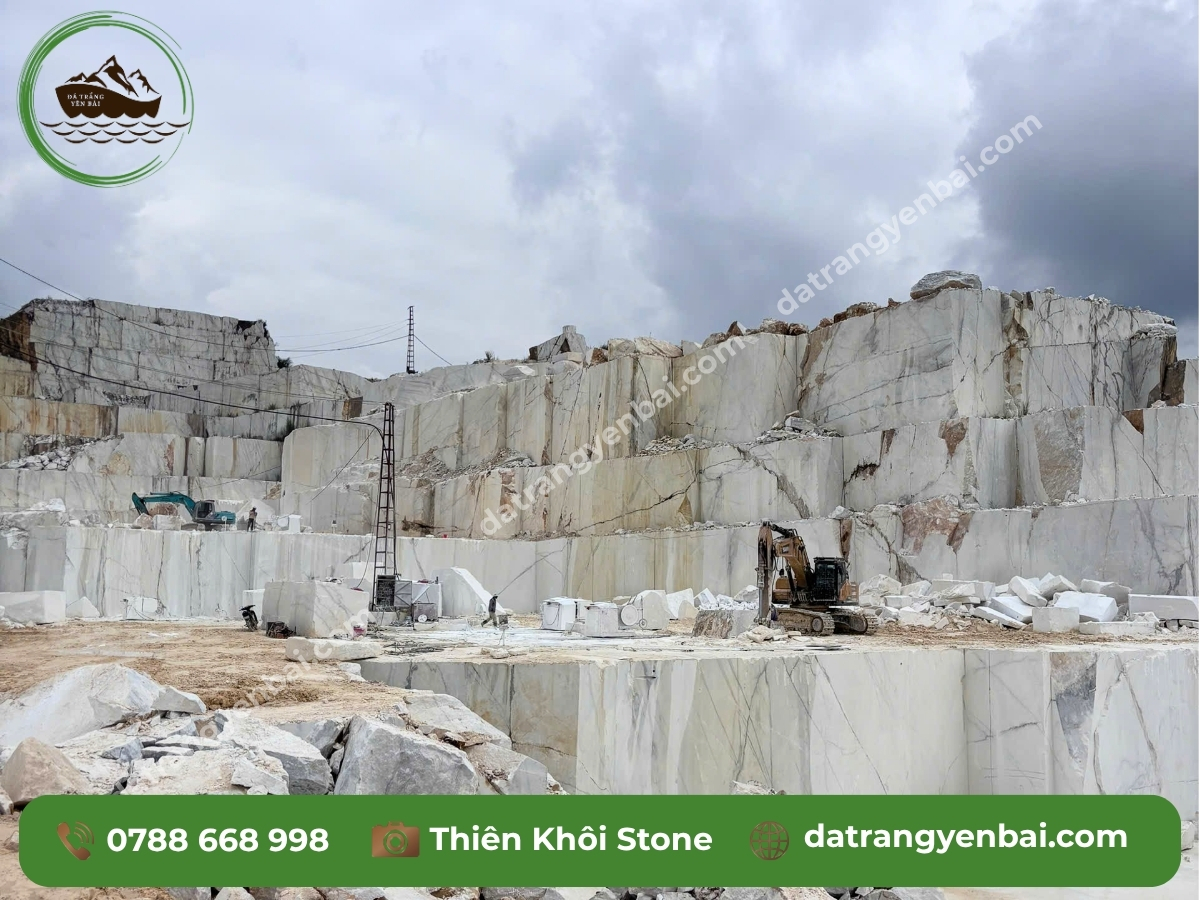 quy trình khai thác đá khối marble tại mỏ Lục Yên Yên Bái