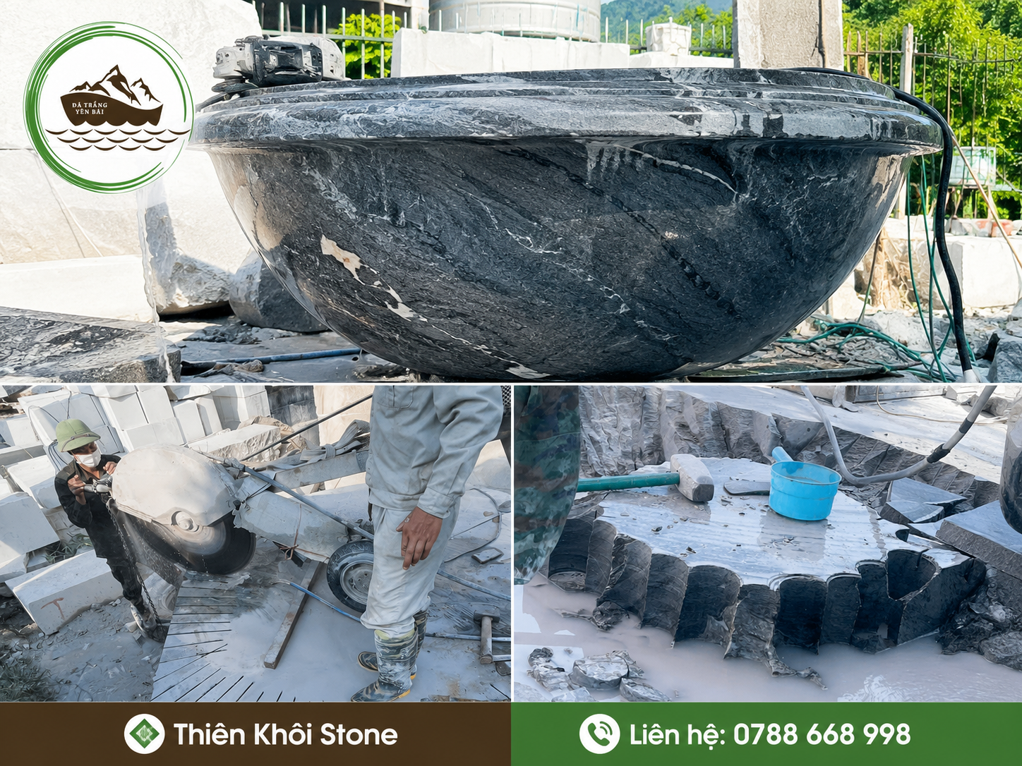 Gia công đài phun nước đá đen nguyên khối tại xưởng Thiên Khôi Yên Bái