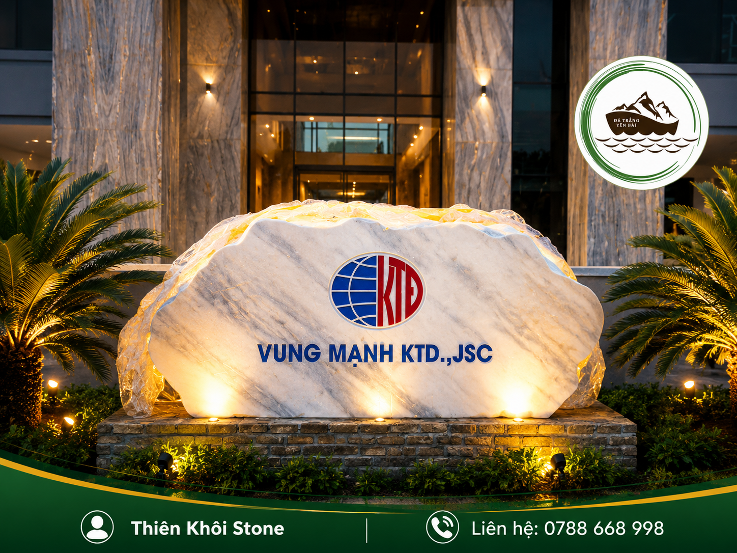 Biển tên đá trắng vân xanh đen nguyên khối Vung Manh KTD JSC tại Kinh Môn Hải Phòng