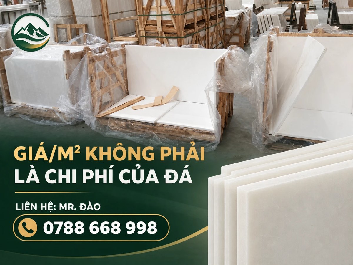 Đá ốp lát trắng Yên Bái đóng kiện gỗ tại xưởng Thiên Khôi — Giá/m² không phải là chi phí của đá