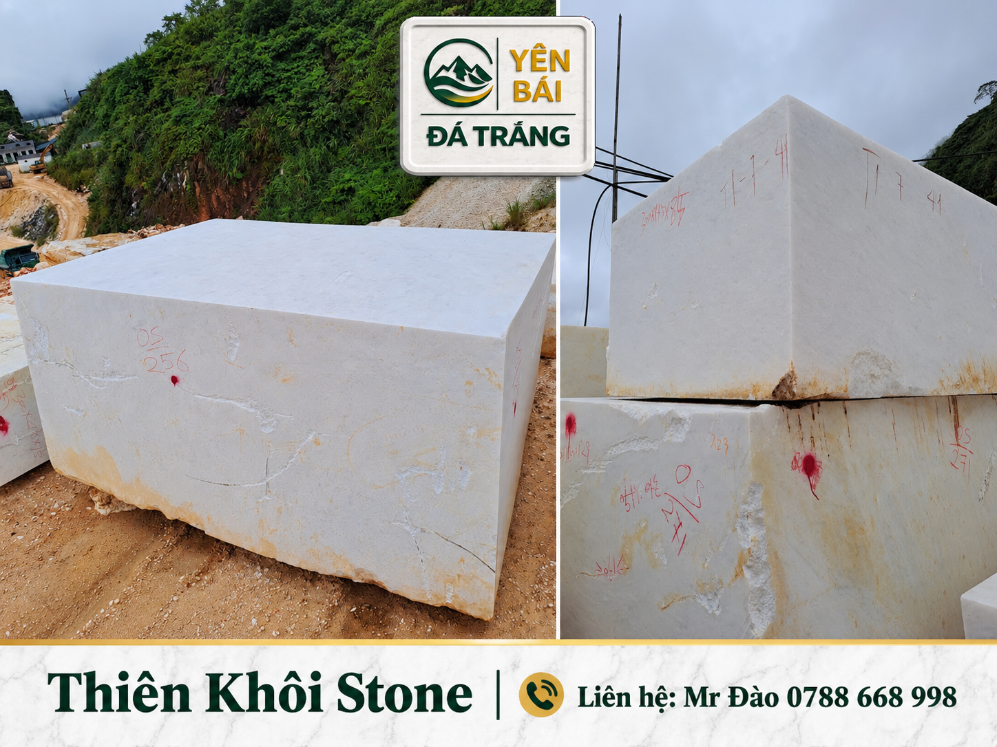 Phôi đá trắng không vân tại mỏ Lục Yên Yên Bái để gia công mỹ nghệ xuất khẩu Bangladesh